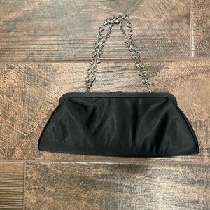 Valerie Stevens Black Satin Clutch with Chain Strap